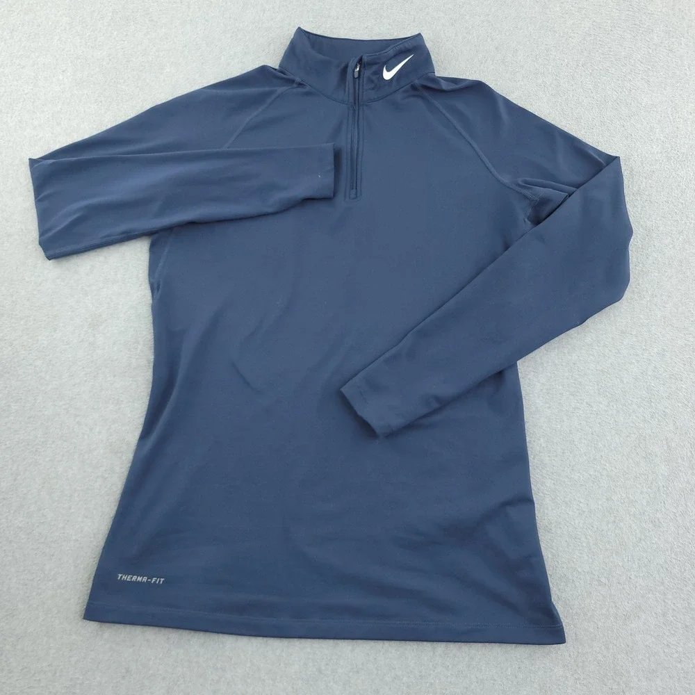 Nike Pro Combat Therma-FIT Pullover Womens XL Blue 1/4 Zip Long Sleeve Athletic
